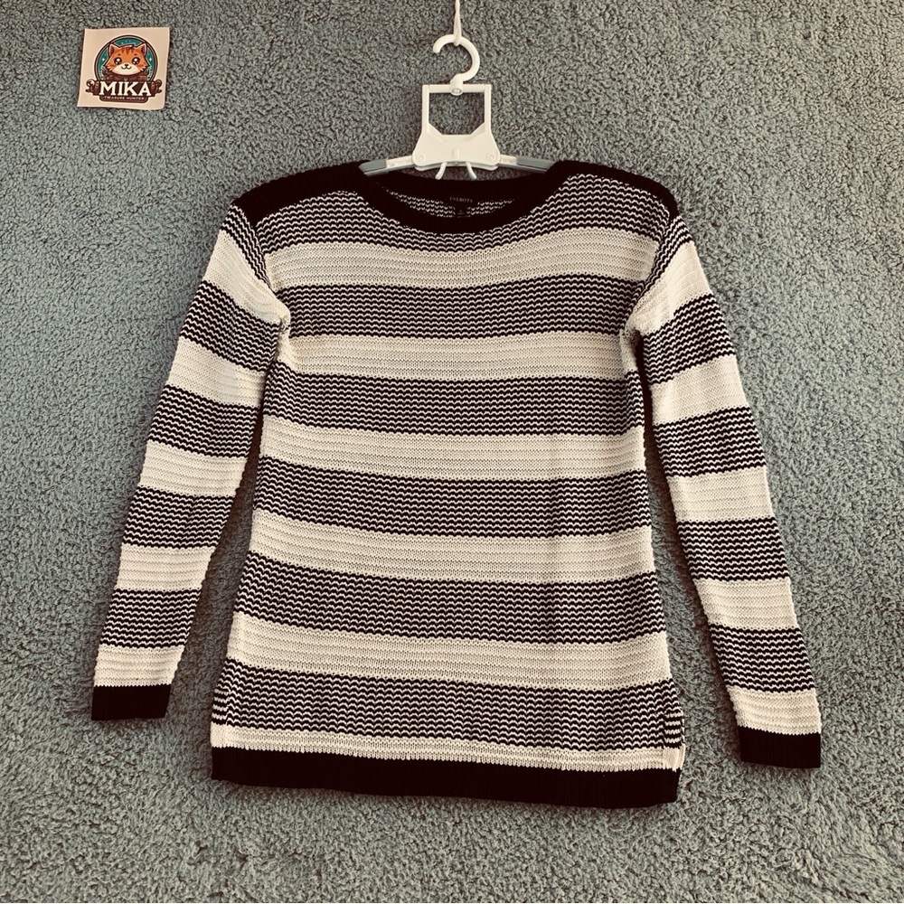 Talbots Sweater Women's Long Sleeve Boat Neck Stripe Cotton Black White Size S